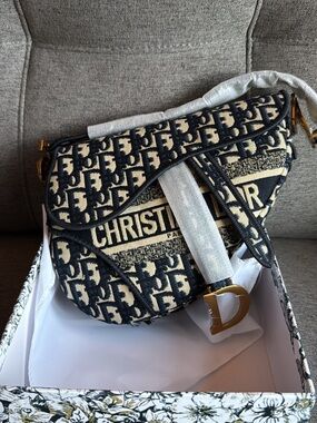 Dior Navy and Cream Oblique Saddle Crossbody